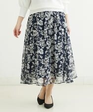 F1HFS03140 MK MICHEL KLEIN(小さいサイズ)(メゾン ドゥ サンク) 【小さいサイズ】ラインフラワープリントスカート/丈の長さが選べる/洗える ネイビー