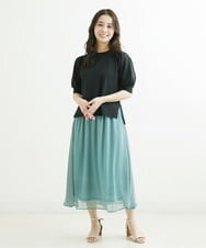 F1HFS05140 MK MICHEL KLEIN(小さいサイズ)(メゾン ドゥ サンク) 【小さいサイズ】幾何学柄シフォンスカート/丈の長さが選べる/洗える グリーン