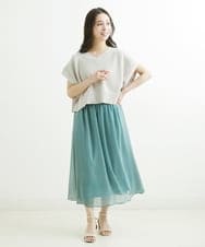 F1HFS05140 MK MICHEL KLEIN(小さいサイズ)(メゾン ドゥ サンク) 【小さいサイズ】幾何学柄シフォンスカート/丈の長さが選べる/洗える グリーン