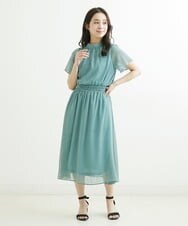F1HFS05140 MK MICHEL KLEIN(小さいサイズ)(メゾン ドゥ サンク) 【小さいサイズ】幾何学柄シフォンスカート/丈の長さが選べる/洗える グリーン