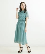 F1HFS05140 MK MICHEL KLEIN(小さいサイズ)(メゾン ドゥ サンク) 【小さいサイズ】幾何学柄シフォンスカート/丈の長さが選べる/洗える グリーン