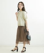 F1HFS05140 MK MICHEL KLEIN(小さいサイズ)(メゾン ドゥ サンク) 【小さいサイズ】幾何学柄シフォンスカート/丈の長さが選べる/洗える グリーン