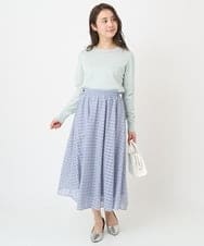 F1HFV07150 MK MICHEL KLEIN(小さいサイズ)(メゾン ドゥ サンク) 【小さいサイズ】チェック柄チュールレーススカート/洗える ネイビー
