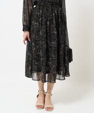 F1HGA02140 MK MICHEL KLEIN(小さいサイズ)(メゾン ドゥ サンク) 【小さいサイズ】ラインフラワーシフォンスカート/丈の長さが選べる/洗える ブラック