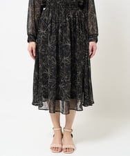 F1HGA02140 MK MICHEL KLEIN(小さいサイズ)(メゾン ドゥ サンク) 【小さいサイズ】ラインフラワーシフォンスカート/丈の長さが選べる/洗える ブラック