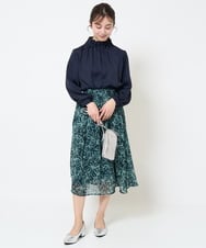 F1HGA02140 MK MICHEL KLEIN(小さいサイズ)(メゾン ドゥ サンク) 【小さいサイズ】ラインフラワーシフォンスカート/丈の長さが選べる/洗える ブラック