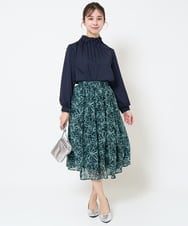 F1HGA02140 MK MICHEL KLEIN(小さいサイズ)(メゾン ドゥ サンク) 【小さいサイズ】ラインフラワーシフォンスカート/丈の長さが選べる/洗える ブラック