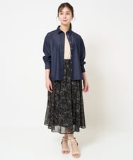 F1HGA02140 MK MICHEL KLEIN(小さいサイズ)(メゾン ドゥ サンク) 【小さいサイズ】ラインフラワーシフォンスカート/丈の長さが選べる/洗える ブラック