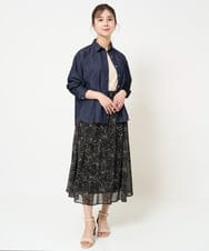 F1HGA02140 MK MICHEL KLEIN(小さいサイズ)(メゾン ドゥ サンク) 【小さいサイズ】ラインフラワーシフォンスカート/丈の長さが選べる/洗える ブラック