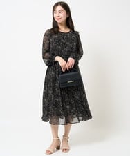 F1HGA02140 MK MICHEL KLEIN(小さいサイズ)(メゾン ドゥ サンク) 【小さいサイズ】ラインフラワーシフォンスカート/丈の長さが選べる/洗える ブラック