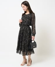 F1HGA02140 MK MICHEL KLEIN(小さいサイズ)(メゾン ドゥ サンク) 【小さいサイズ】ラインフラワーシフォンスカート/丈の長さが選べる/洗える ブラック