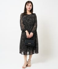 F1HGA02140 MK MICHEL KLEIN(小さいサイズ)(メゾン ドゥ サンク) 【小さいサイズ】ラインフラワーシフォンスカート/丈の長さが選べる/洗える ブラック
