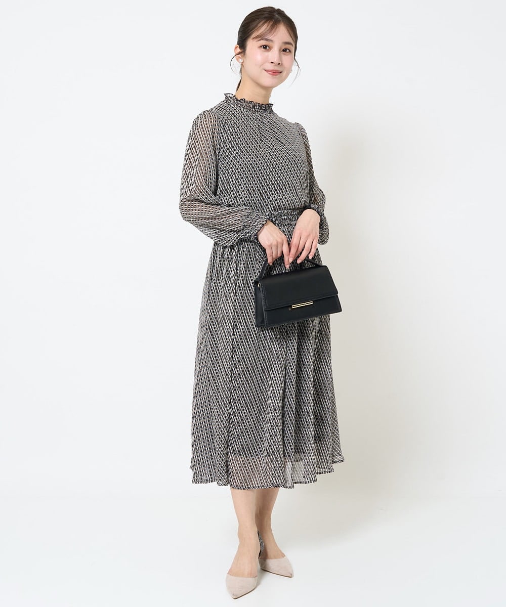 F1HGA03140 MK MICHEL KLEIN(小さいサイズ)(メゾン ドゥ サンク) 【小さいサイズ】幾何柄シフォンスカート/丈の長さが選べる/洗える ベージュ