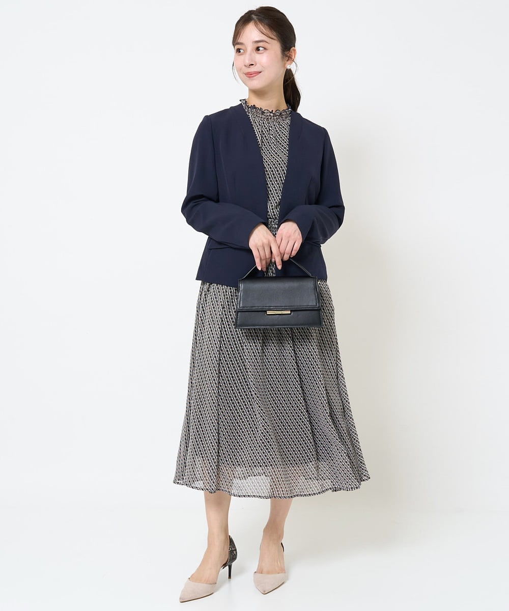 F1HGA03140 MK MICHEL KLEIN(小さいサイズ)(メゾン ドゥ サンク) 【小さいサイズ】幾何柄シフォンスカート/丈の長さが選べる/洗える ベージュ
