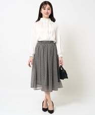 F1HGA03140 MK MICHEL KLEIN(小さいサイズ)(メゾン ドゥ サンク) 【小さいサイズ】幾何柄シフォンスカート/丈の長さが選べる/洗える ベージュ