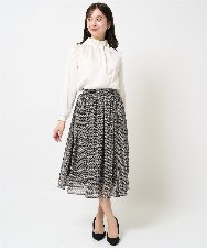 F1HGA03140 MK MICHEL KLEIN(小さいサイズ)(メゾン ドゥ サンク) 【小さいサイズ】幾何柄シフォンスカート/丈の長さが選べる/洗える ベージュ