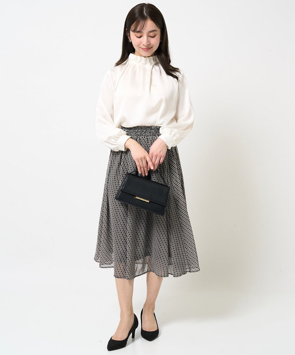 F1HGA03140 MK MICHEL KLEIN(小さいサイズ)(メゾン ドゥ サンク) 【小さいサイズ】幾何柄シフォンスカート/丈の長さが選べる/洗える ベージュ