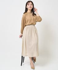 F1HGA03140 MK MICHEL KLEIN(小さいサイズ)(メゾン ドゥ サンク) 【小さいサイズ】幾何柄シフォンスカート/丈の長さが選べる/洗える ベージュ