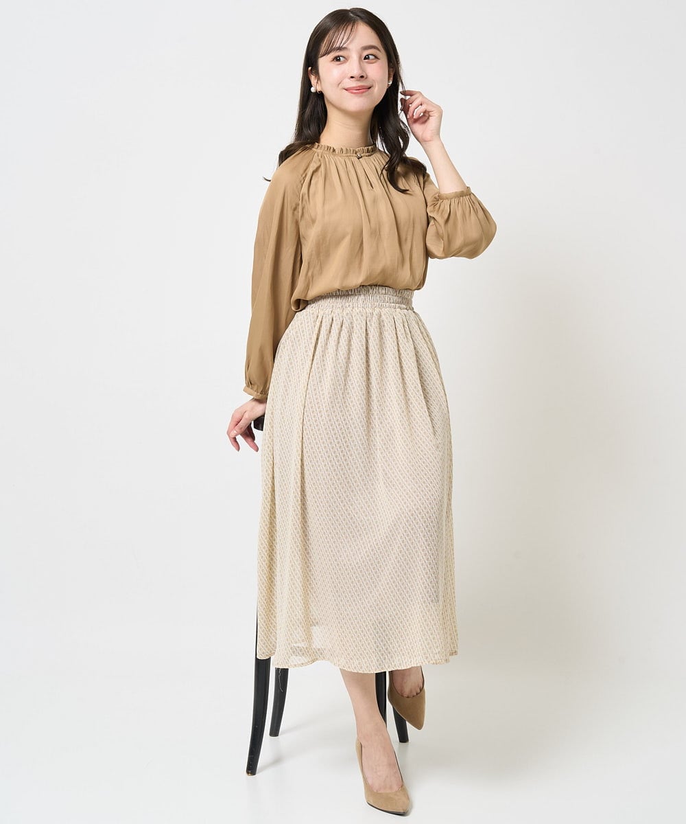 F1HGA03140 MK MICHEL KLEIN(小さいサイズ)(メゾン ドゥ サンク) 【小さいサイズ】幾何柄シフォンスカート/丈の長さが選べる/洗える ベージュ