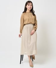 F1HGA03140 MK MICHEL KLEIN(小さいサイズ)(メゾン ドゥ サンク) 【小さいサイズ】幾何柄シフォンスカート/丈の長さが選べる/洗える ベージュ