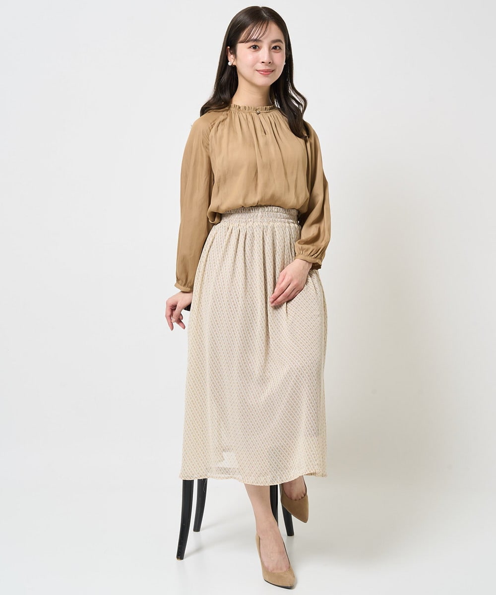 F1HGA03140 MK MICHEL KLEIN(小さいサイズ)(メゾン ドゥ サンク) 【小さいサイズ】幾何柄シフォンスカート/丈の長さが選べる/洗える ベージュ