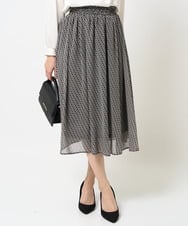 F1HGA03140 MK MICHEL KLEIN(小さいサイズ)(メゾン ドゥ サンク) 【小さいサイズ】幾何柄シフォンスカート/丈の長さが選べる/洗える ベージュ