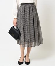 F1HGA03140 MK MICHEL KLEIN(小さいサイズ)(メゾン ドゥ サンク) 【小さいサイズ】幾何柄シフォンスカート/丈の長さが選べる/洗える ベージュ