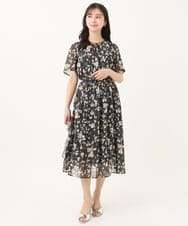 F1HGA04140 MK MICHEL KLEIN(小さいサイズ)(メゾン ドゥ サンク) 【小さいサイズ】花柄シフォンスカート/洗える チャコール