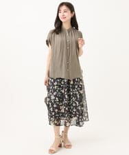 F1HGA04140 MK MICHEL KLEIN(小さいサイズ)(メゾン ドゥ サンク) 【小さいサイズ】花柄シフォンスカート/洗える チャコール