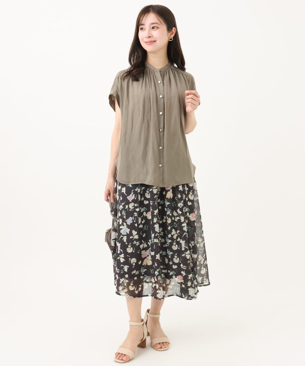 F1HGA04140 MK MICHEL KLEIN(小さいサイズ)(メゾン ドゥ サンク) 【小さいサイズ】花柄シフォンスカート/洗える チャコール