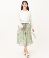 F1HGA04140 MK MICHEL KLEIN(小さいサイズ)(メゾン ドゥ サンク) 【小さいサイズ】花柄シフォンスカート/洗える チャコール