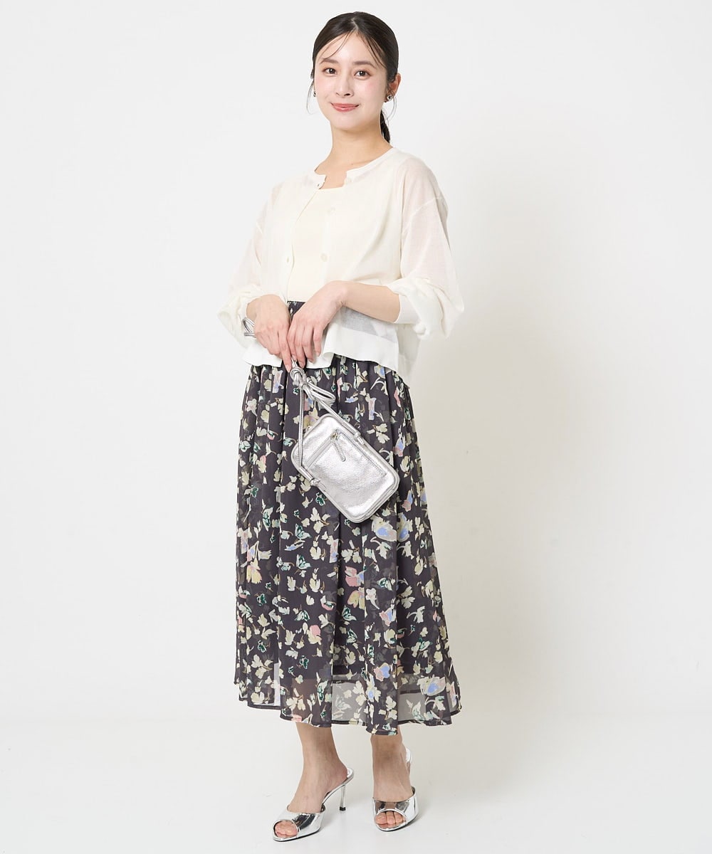 F1HGA04140 MK MICHEL KLEIN(小さいサイズ)(メゾン ドゥ サンク) 【小さいサイズ】花柄シフォンスカート/洗える チャコール