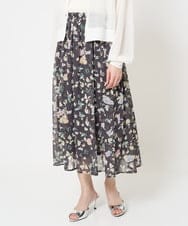 F1HGA04140 MK MICHEL KLEIN(小さいサイズ)(メゾン ドゥ サンク) 【小さいサイズ】花柄シフォンスカート/洗える チャコール