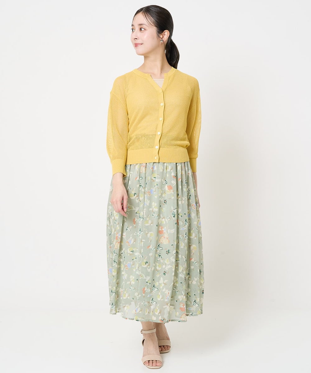 F1HGA04140 MK MICHEL KLEIN(小さいサイズ)(メゾン ドゥ サンク) 【小さいサイズ】花柄シフォンスカート/洗える チャコール