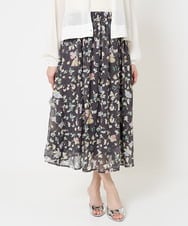 F1HGA04140 MK MICHEL KLEIN(小さいサイズ)(メゾン ドゥ サンク) 【小さいサイズ】花柄シフォンスカート/洗える チャコール