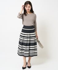 F1HGA33160 MK MICHEL KLEIN(小さいサイズ)(メゾン ドゥ サンク) 【小さいサイズ】ボーダーリバーシブルスカート/洗える ブラック