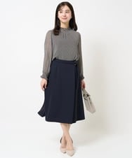 F1HGA37160 MK MICHEL KLEIN(小さいサイズ)(メゾン ドゥ サンク) 【小さいサイズ】ベルト付きAラインスカート/洗える ネイビー
