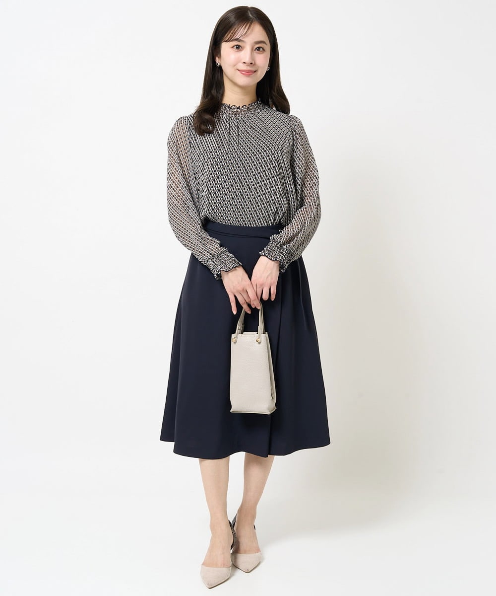 F1HGA37160 MK MICHEL KLEIN(小さいサイズ)(メゾン ドゥ サンク) 【小さいサイズ】ベルト付きAラインスカート/洗える ネイビー