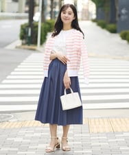 F1HGA38140 MK MICHEL KLEIN(小さいサイズ)(メゾン ドゥ サンク) 【小さいサイズ】リバーシブル2カラースカート/洗える ブルー×キャメル