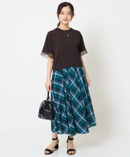 F1HGA50160 MK MICHEL KLEIN(小さいサイズ)(メゾン ドゥ サンク) 【小さいサイズ】チェック柄サーキュラースカート/洗える グリーン