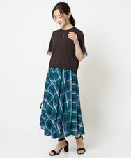 F1HGA50160 MK MICHEL KLEIN(小さいサイズ)(メゾン ドゥ サンク) 【小さいサイズ】チェック柄サーキュラースカート/洗える グリーン