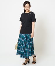 F1HGA50160 MK MICHEL KLEIN(小さいサイズ)(メゾン ドゥ サンク) 【小さいサイズ】チェック柄サーキュラースカート/洗える グリーン