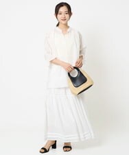 F1HGA56160 MK MICHEL KLEIN(小さいサイズ)(メゾン ドゥ サンク) 【小さいサイズ】ハシゴレース使いフレアースカート/洗える ライトブルー