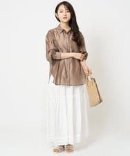 F1HGA56160 MK MICHEL KLEIN(小さいサイズ)(メゾン ドゥ サンク) 【小さいサイズ】ハシゴレース使いフレアースカート/洗える ライトブルー