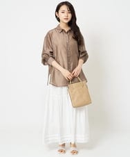 F1HGA56160 MK MICHEL KLEIN(小さいサイズ)(メゾン ドゥ サンク) 【小さいサイズ】ハシゴレース使いフレアースカート/洗える ライトブルー