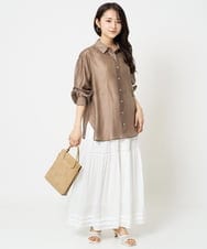 F1HGA56160 MK MICHEL KLEIN(小さいサイズ)(メゾン ドゥ サンク) 【小さいサイズ】ハシゴレース使いフレアースカート/洗える ライトブルー