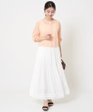 F1HGA56160 MK MICHEL KLEIN(小さいサイズ)(メゾン ドゥ サンク) 【小さいサイズ】ハシゴレース使いフレアースカート/洗える ライトブルー