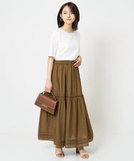 F1HGA56160 MK MICHEL KLEIN(小さいサイズ)(メゾン ドゥ サンク) 【小さいサイズ】ハシゴレース使いフレアースカート/洗える ライトブルー