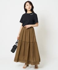 F1HGA56160 MK MICHEL KLEIN(小さいサイズ)(メゾン ドゥ サンク) 【小さいサイズ】ハシゴレース使いフレアースカート/洗える ライトブルー