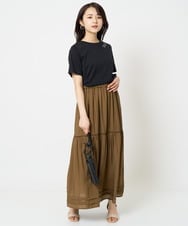F1HGA56160 MK MICHEL KLEIN(小さいサイズ)(メゾン ドゥ サンク) 【小さいサイズ】ハシゴレース使いフレアースカート/洗える ライトブルー